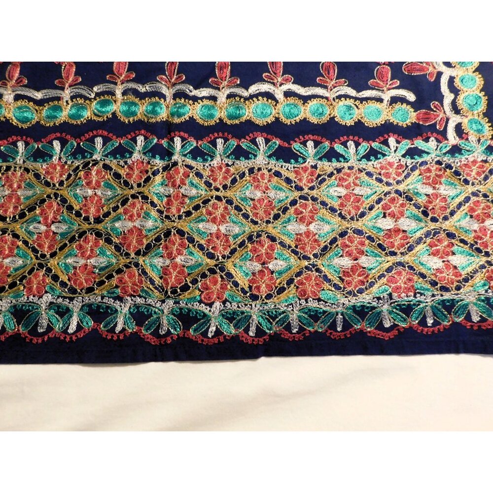 Aghabani Tablecloth & 12 Napkins Set Multicolor Embroidered on Blue 96x56 Inches - Picture 7 of 14